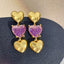 TRIPLE HEART HANGING EARRINGS PURPLE