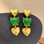 TRIPLE HEART HANGING EARRINGS GREEN